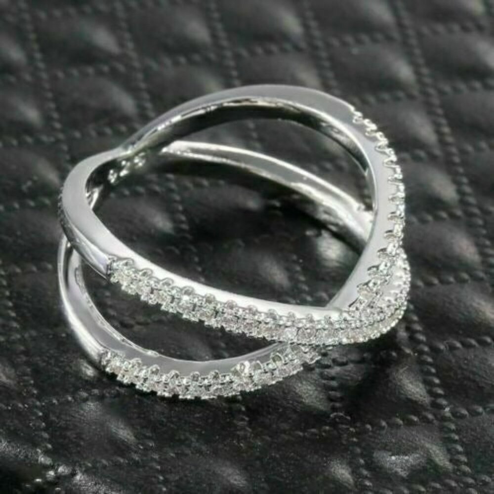 Sterling Silver Pave Diamond Criss Cross Ring - Picture 4 of 6